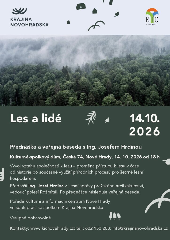 Les a lidé – přednáška a veřejná beseda s Ing. Josefem Hrdinou, 14. 10. 2026, Nové Hrady