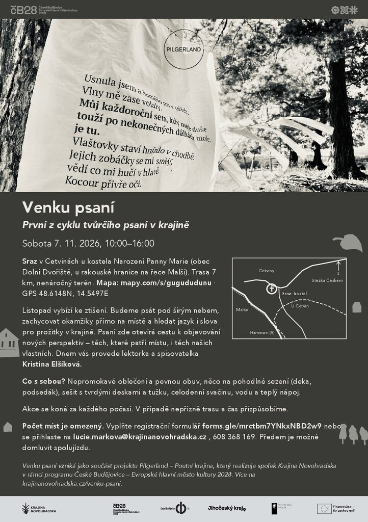 Venku psaní – první setkání cyklu tvůrčího psaní v krajině, 7. 11. 2026, Cetviny